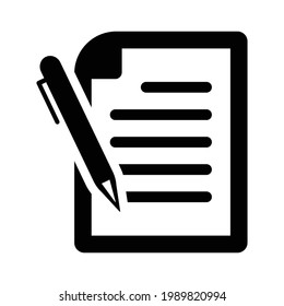 Notepad, office, pen, writing icon. Black vector graphics.