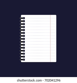 Notepad on a spiral, notebook  in a line.  Vector white icon on dark blue background.