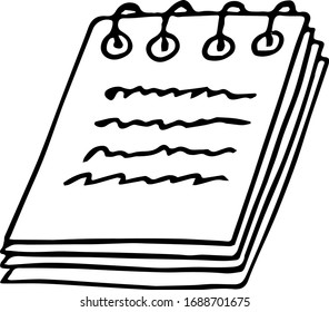 notepad on spiral rings with notes hand drawn in doodle style. Scandinavian simple monochrome. single element, icon, sticker
