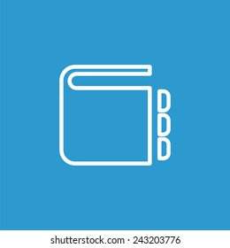 notepad outline icon, isolated, white on the blue background. Exclusive Symbols 