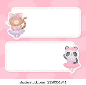 Notepad Page with Cute Animal Ballerina in Tutu Skirt and Pointe Shoes Vector Template