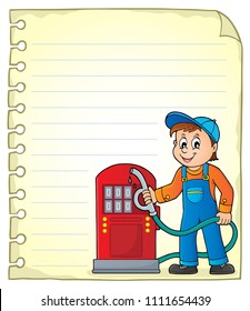 Notepad page with gas station worker - eps10 vector illustration.