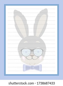 Notepad page with lines for text. Design page for notepad with a cute rabbit.  