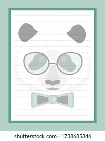 Notepad page with lines for text. Notebook page design with cute panda.  