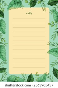 Notepad paper, note book page design. Cute diary with floral