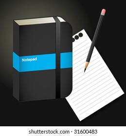 Notepad, paper, pencil