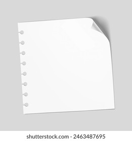 Notepad paper with ripped edge isolated on grey background. Vector illustration. Can be use for template your design, presentation, promo, ad. EPS10.