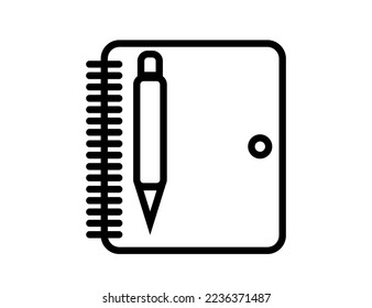 Notepad mit Stift. Entwurf der Tagesordnung für die Notiz. Einfache, schwarz-weiße Vektorgrafik