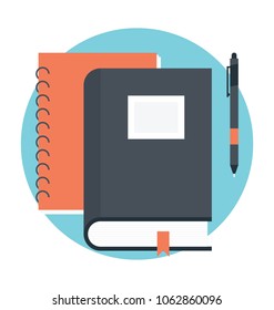 
Notepad, pen and book flat icon. Education symbol
