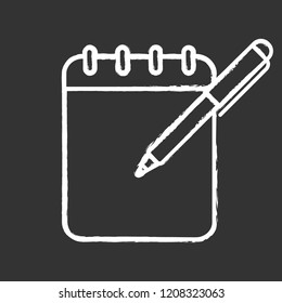 Notepad with pen chalk icon. Taking notes. To do list. Planner. Action planning. Business plans, goals, tasks writing down. Isolated vector chalkboard illustration