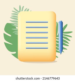 notepad with pen icon with palm leaves on the back