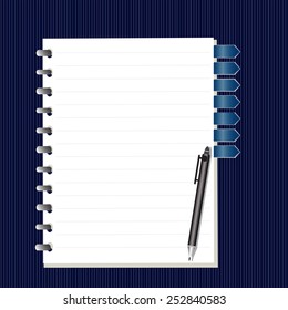 Notepad and pen on navy blue background vector illustration