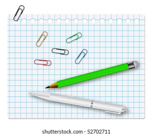 notepad with pen and pencil