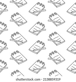 Notepad with pen seamless pattern doodle outline vector. Texture for background, print, greeting card, packaging, merchandise, book, poster, fabric, wrapping, textile, brochure.