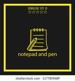 notepad and pen sketch vector icon