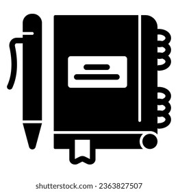 Notepad with pen solid icon, startup concept, Notebook with pen sign on white background, Writing pad icon in glyph style for mobile concept and web design. Vector graphics