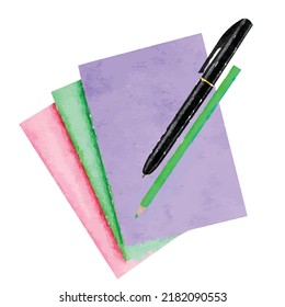 Notepad with pen vector art Artist stuff illustration Notebook watercolor picture Sketchbook picture Back to school Watercolor picture for logo greeting cards and design