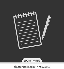 Notepad with pen vector icon for web and print