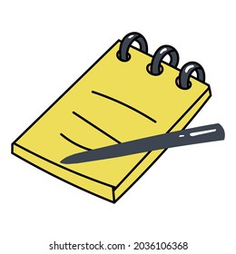 Notepad mit Stift, Vektorgrafik. Doodle, Comic, handgezeichnet.