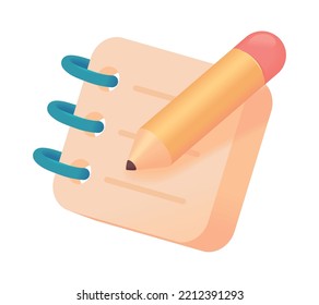 notepad and pencil, 3d icon isolated