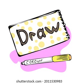 Notepad with pencil and eraser doodle illustration. Vector illustration