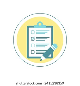 Notepad and pencil icon with checkbox list vector illustration on white background