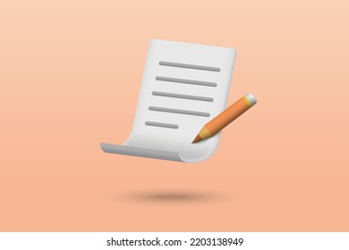 Notepad and pencil icon on brown background. 3d vector illustration design.