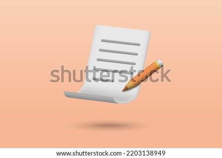 Notepad and pencil icon on brown background. 3d vector illustration design.