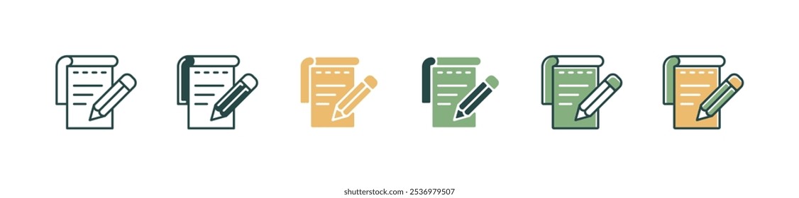 notepad with pencil icon set education note paper book writing business learning with crayons symbol vector illustration