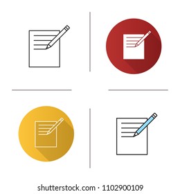 Notepad With Pencil Icon. Taking Notes. Flat Design, Linear And Color Styles. Isolated Vector Illustrations