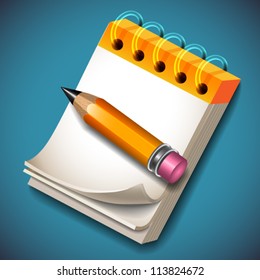 Notepad and pencil icon - vector illustration for your business presentations.