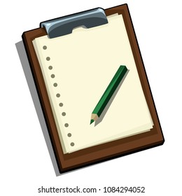 Notepad and pencil isolated on a white background isolated on a white background. Vector cartoon close-up illustration.