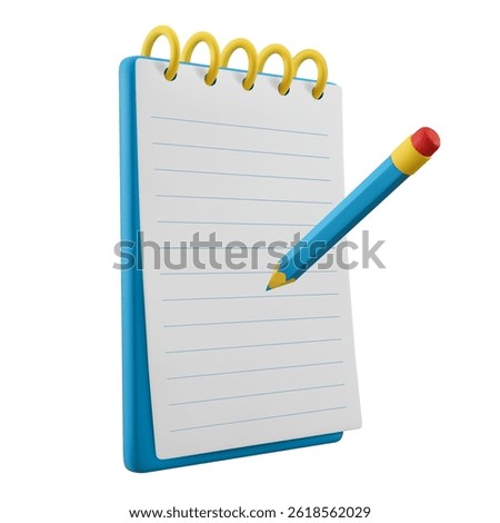 Notepad and pencil are isolated on a white background. Remind or checklist concept 3D vector Illustration