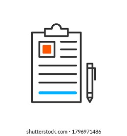 Notepad with pencil line icon, outline vector sign, linear style pictogram isolated on white. Vector color icon.