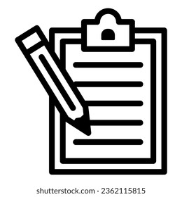 Notepad mit Bleistift-Symbol, Wissenschaftskonzept, Checkliste mit Stift-Zeichen auf weißem Hintergrund, Notebook- und Bleistift-Symbol in Umriss-Stil für mobiles Konzept und Web-Design. Vektorgrafik