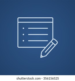 Notepad and pencil line icon for web, mobile and infographics. Vector light blue icon isolated on blue background.