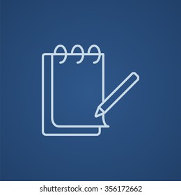 Notepad with pencil line icon for web, mobile and infographics. Vector light blue icon isolated on blue background.