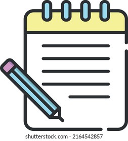 Notepad with pencil on isolated background, spiral notepad on table.