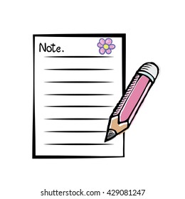 Notepad with pencil on white background. Template for advertising. Notebook in doodles style. Business concept drawing.