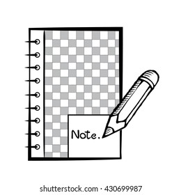 Notepad with pencil on white background. Template for advertising. Notebook in doodles style. Business concept drawing.