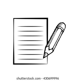 Notepad with pencil on white background. Template for advertising. Notebook in doodles style. Business concept drawing.