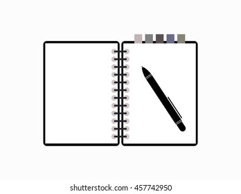 Notepad, pencil, paper sheet isolated on white background with place for text.