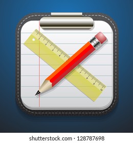 notepad  pencil and ruler icon