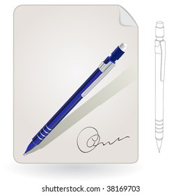 Notepad, pencil, sign