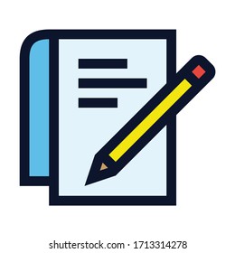 Notepad and Pencil. Simple Vector Color Icon.