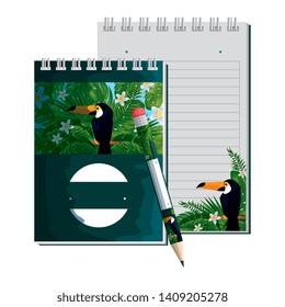 notepad and pencil with tropical fauna print