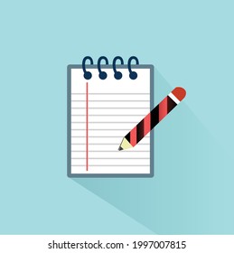 Notepad and pencil vector icon, isolated on white background