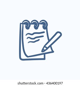 Notepad with pencil vector sketch icon isolated on background. Hand drawn Notepad with pencil icon. Notepad with pencil sketch icon for infographic, website or app.