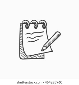 Notepad mit Bleistift, Vektorgrafik Symbol einzeln auf Hintergrund. Handgezeichneter Notepad mit Bleistift-Symbol. Notepad mit Bleistift-Skizze-Symbol für Infografik, Website oder App.