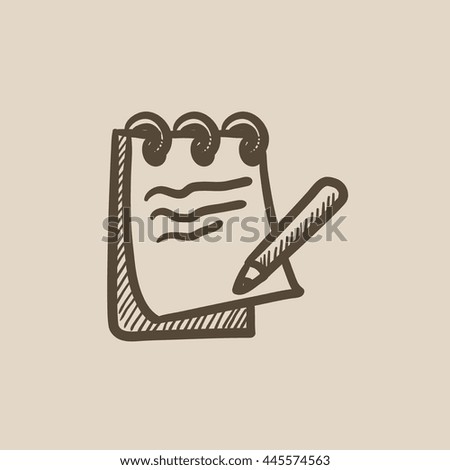 Bloc de notas con icono de esbozo vectorial de lápiz aislado en el fondo. Bloc de notas dibujado a mano con un icono de lápiz. Bloc de notas con icono de boceto de lápiz para infografía, sitio web o aplicación.